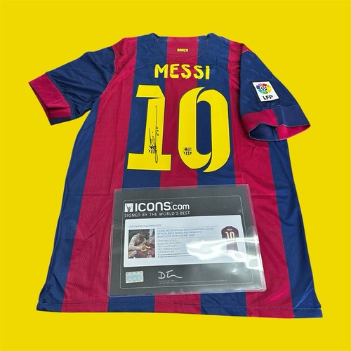 Lionel Messi Signed FC Barcelona Home Jersey COA Icons
