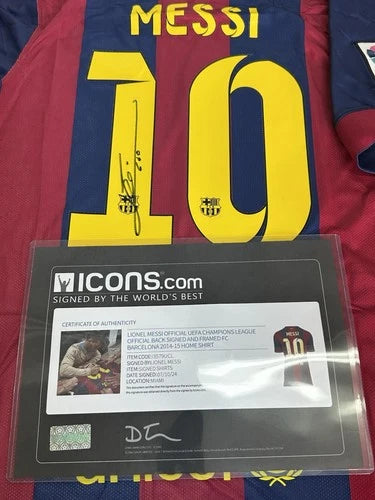 Lionel Messi Signed FC Barcelona Home Jersey COA Icons