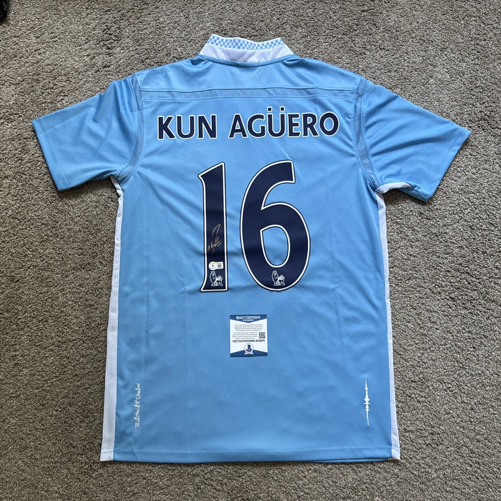Autographed Sergio “Kun” Aguero Manchester City Blue Umbro #16 Jersey – Beckett COA
