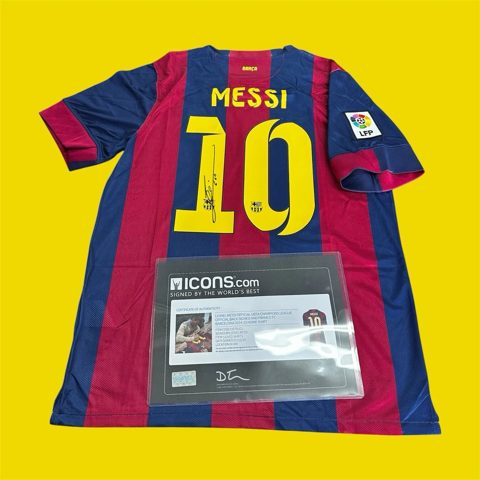 Lionel Messi Signed FC Barcelona Home Jersey COA Icons