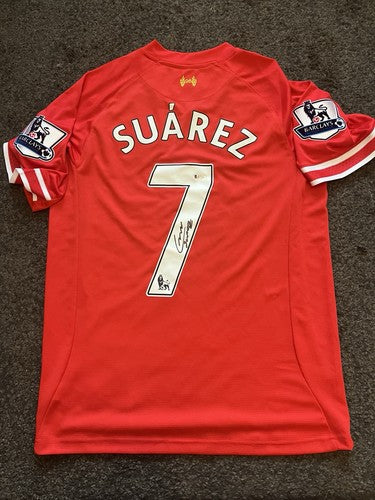 Luis Suarez Hand Signed Liverpool Beckett Witnessed Shirt