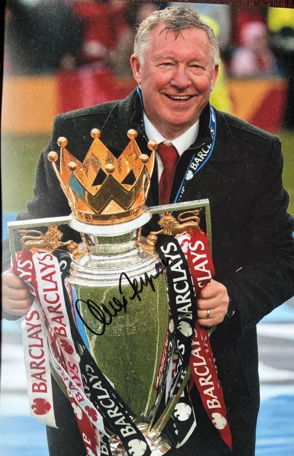 Sir Alex Ferguson Hand Signed Premier League Trophy Photo + Official COA 12x8